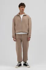 Basic Sweatpants with Elasticated Cuffs, Mink Color
