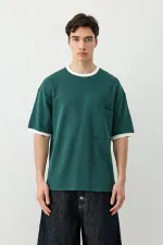 Kısa Kollu Oversize Cepli Tişört Nefti