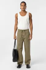 Baggy Fit Gabardine Trousers Khaki