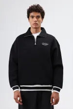 Sweat-shirt noir oversize à col polo
