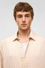 Oversize Çizgili Uzun Kol Gömlek Taş