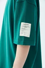 Balıkçı Yaka Etiket Detaylı Oversize Tişört - Açık Füme Nefti