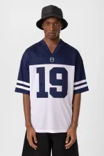 Baskılı Oversize Forma Tişört İndigo