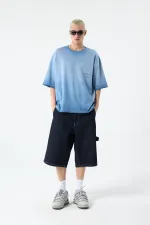 Yıkamalı Crop Tişört Açık Mavi