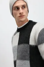 Pull oversize à carreaux en maille, noir