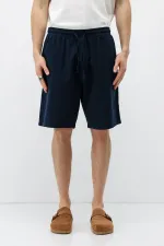 Short oversize en lin bleu marine