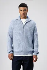 Oversize Zip-Up Knitted Cardigan, Baby Blue