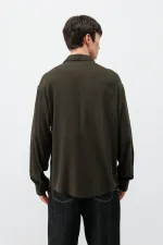 Hafif Dokulu Oversize Gömlek Kahve