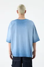 Yıkamalı Crop Tişört Açık Mavi