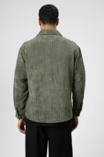 Oversize Dokulu Gömlek Haki