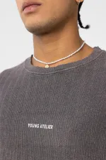 Yıkamalı Arka Baskılı Oversize Tişört Kahve