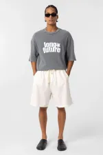 Yıkamalı Oversize Triko Tişört Gri