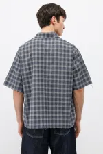 Chemise oversize à manches courtes à carreaux, bleu marine