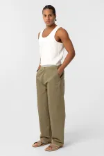 Washed Gabardine Baggy Pants Khaki