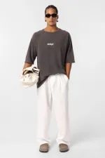 T-shirt oversize en maille imprimée délavée, couleur café