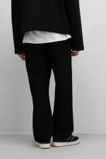 Pileli Zincir Detaylı Baggy Jean Siyah