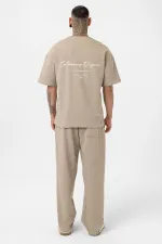 Baskılı Stoper Paça Eşofman Takım Vizon