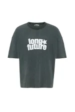 T-shirt oversize en maille délavée verte