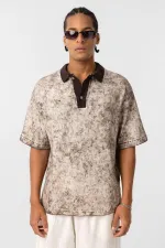 Yıkamalı Oversize Polo Yaka Tişört Kahve