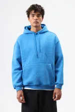 Basic Oversize Yıkamalı Hoodie Turkuaz