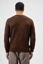 Oversize Desenli Triko Kazak Kahve