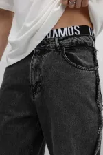 Yan Dikiş Detaylı Baggy Jean Gri