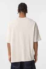 Yıkamalı Metal Detaylı Oversize Tişört Taş