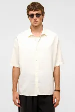 Chemise basique oversize à manches courtes en modal, écru