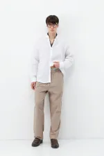 Pantalon ample en lin avec taille élastiquée, couleur vison