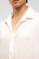 Oversize Striped Short-Sleeved Modal Fabric Shirt, White