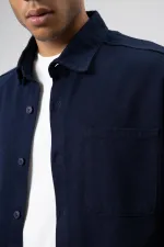 Oversize Gabardin Gömlek Ceket Lacivert