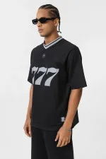 Oversize V Yaka Forma Tişört Siyah