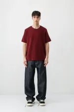 Kısa Kollu Boxy Fit Tişört Bordo