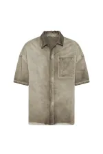 Yıkamalı Kısa Kollu Oversize Gömlek Haki