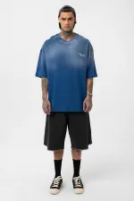 T-shirt oversize délavé avec détail texte, indigo