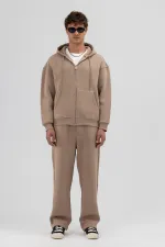 Sweat à capuche oversize basique zippé, couleur vison