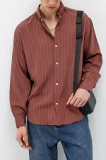 Çizgili Oversize Gömlek Bordo