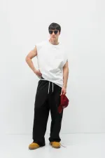 Bağcıklı Baggy Fit Eşofman Alt Siyah