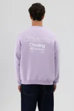 Sweat-shirt oversize à col rond imprimé lilas