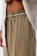 Kemer Detaylı Baggy Lyocell Pantolon Haki