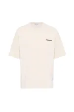 Label Detailed Oversize Modal Fabric Tracksuit Set, Ecru