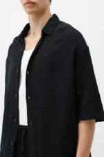 Muslin Fabric Relaxed Fit Linen Set Black