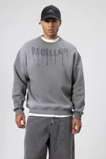 Sweat-shirt oversize imprimé délavé, gris foncé