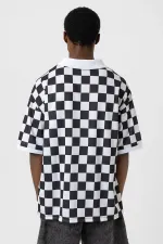 Oversize Polo Yaka Forma Tişört SİYAH/BEYAZ