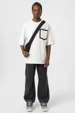 Crew Neck Oversize T-Shirt with Pockets, Ecru