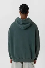 Premıum Yıkamalı Kapüşonlu Oversize Sweatshirt Koyu Yesıl