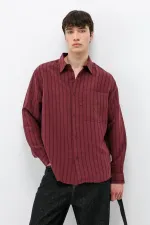 Chemise oversize rayée en modal bordeaux