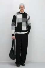 Pull oversize à carreaux en maille, noir