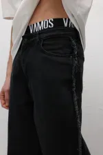 Yan Dikiş Detaylı Baggy Jean Siyah