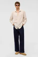 Oversize Uzun Kollu Keten Gömlek Naturel